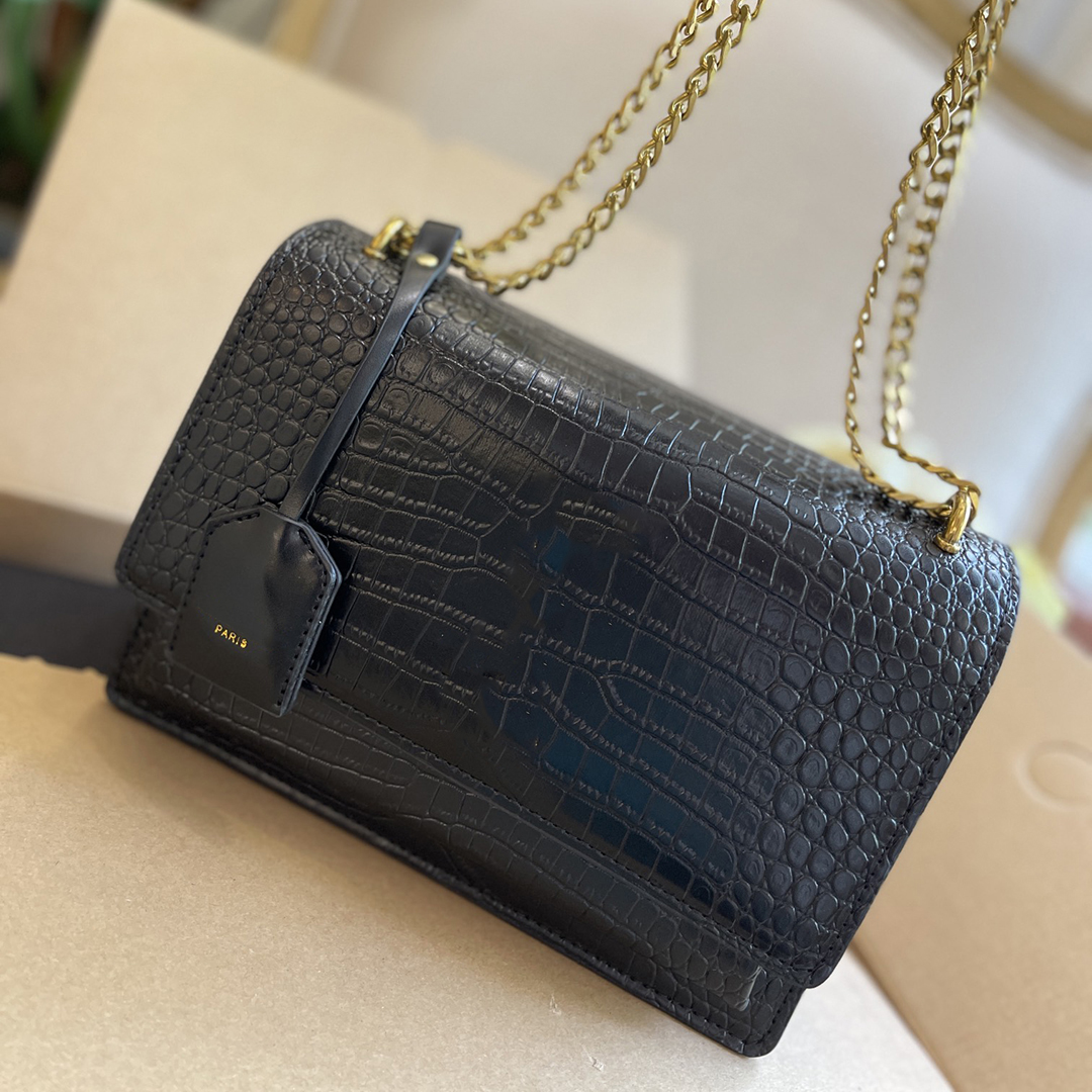 

Classic Sunset Medium Alligator Handbags Shoulder Bags Fashion Original Hardware Chain Handbag High Quality Genuine Leather Women Crossbody Bag Designer Bag 23CM, Pink