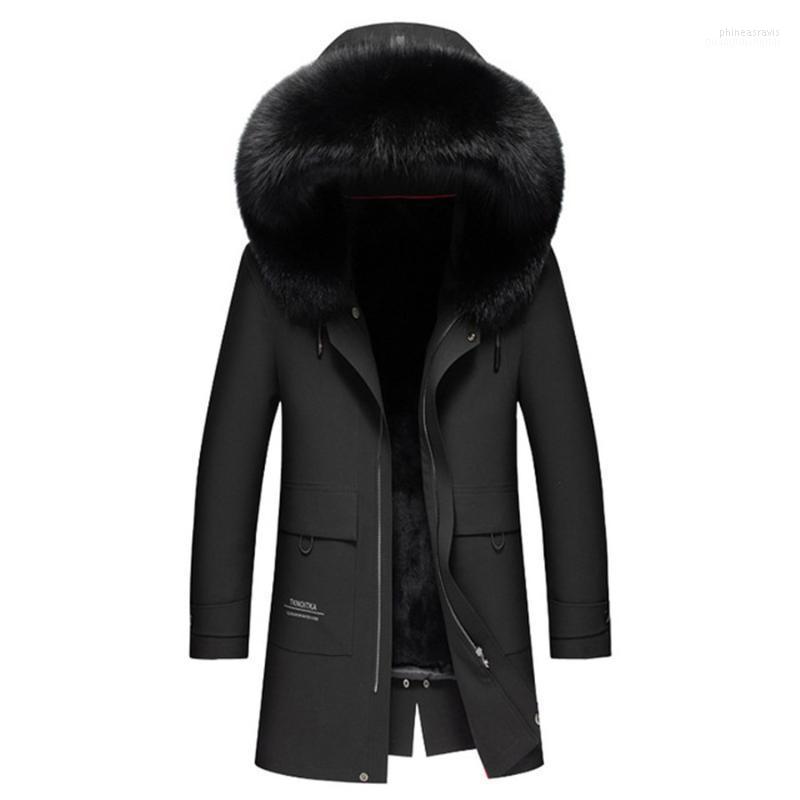 

Men's Down & Parkas Man Casual Real Fur Coat Raccoon Hooded Parka Faux Lining Warm Jackets Men Winter Jacket Phin22, Black