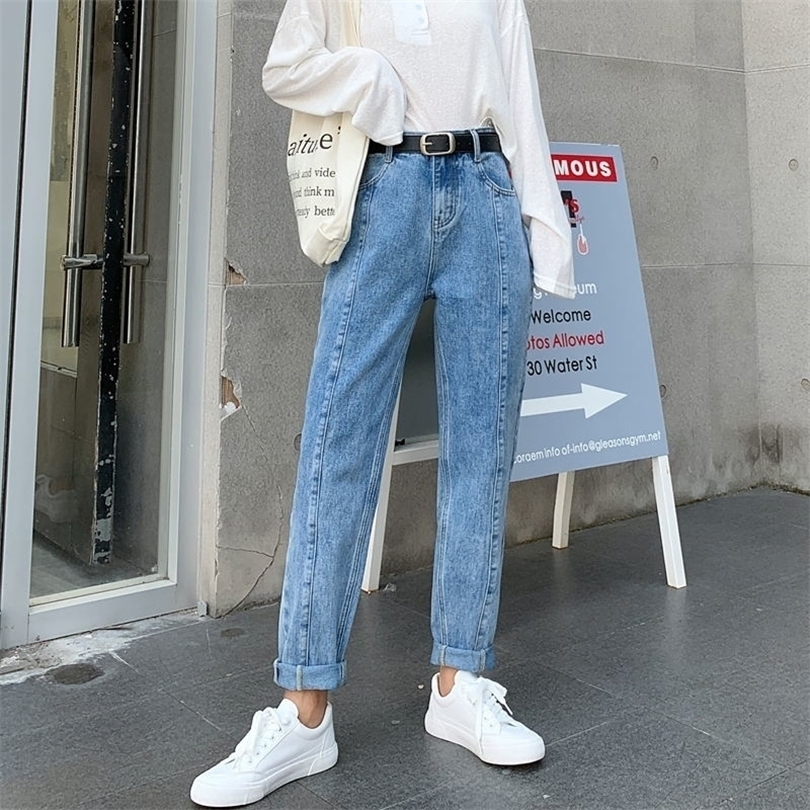 

Mozuleva Vintage High Waist Straight Jeans Pant for Women Streetwear Loose Female Denim Jeans Buttons Zipper Ladies Jeans 201109, Blue