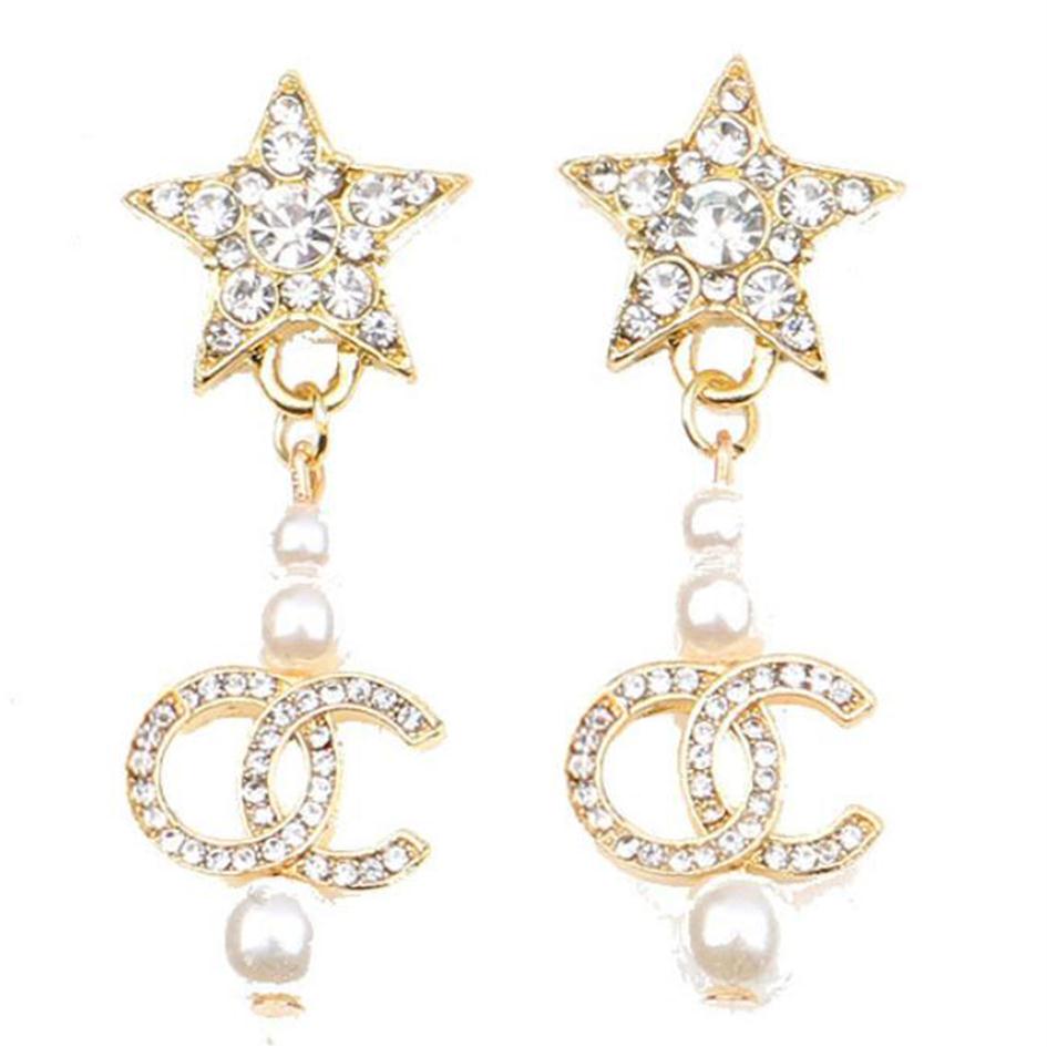 

2Colors 18K Gold Plated Designer Earrings Stud Designers Brand Geometry Double Letters Women Crystal Pearl Earring Star Wedding Pa314U