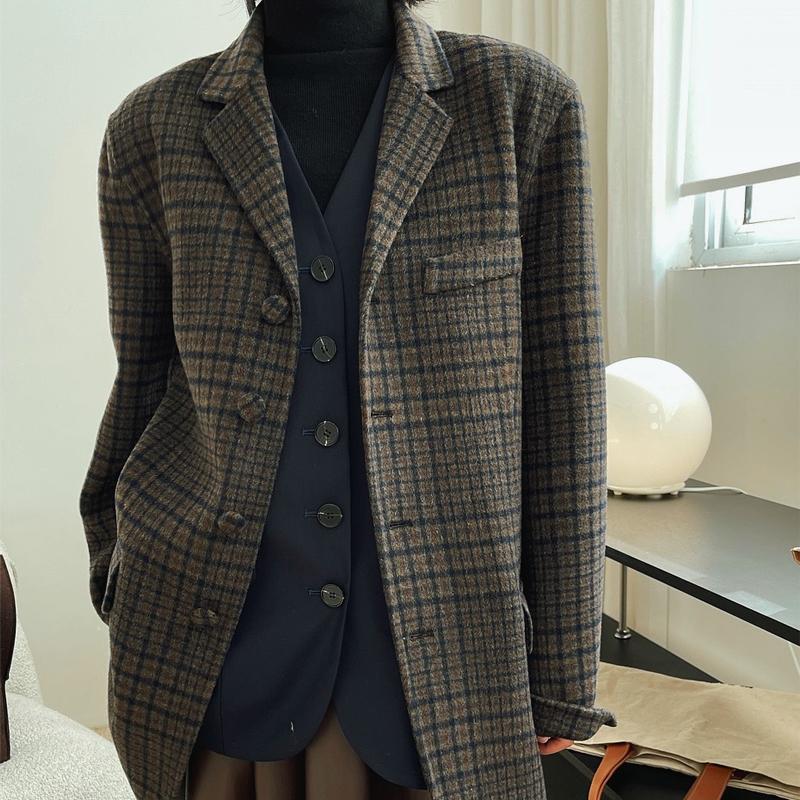 

Women' Suits & Blazers Winter Women' Casual Plaid Single-breasted Button Decoration JacketWomen, Camel