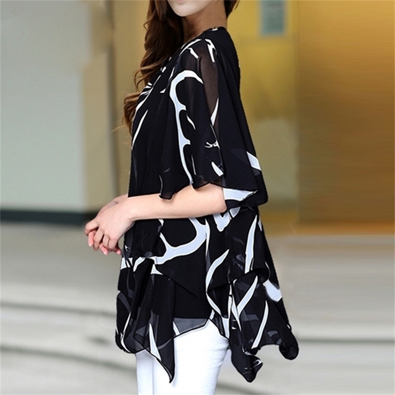 

Women's t-shirts Plus Size 5XL 6XL Overweight Women Tops Tees Clothing Fashion Chiffon Summer Style Cloths Free 220401, Black flower a