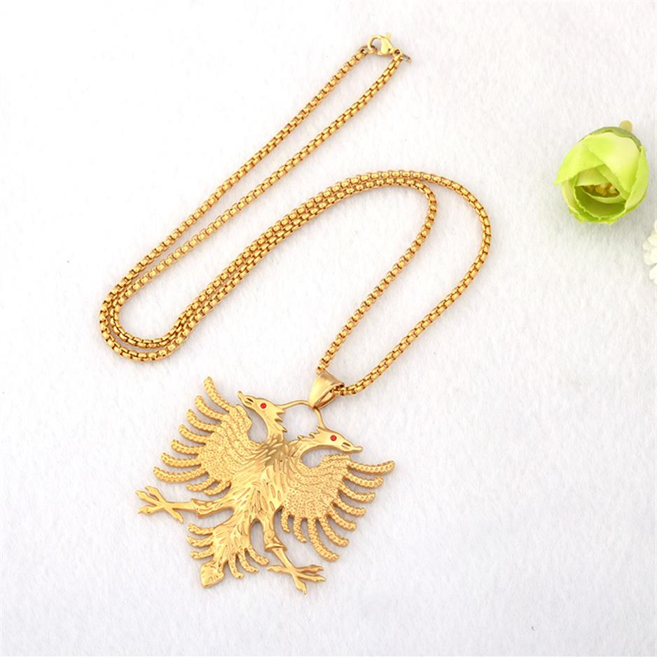 

SOITIS Albania Flag Eagle Pendants Russian Emblem Necklace Coat of Arms Double Headed Eagle Stainless Steel Pendants Chain 210323262y
