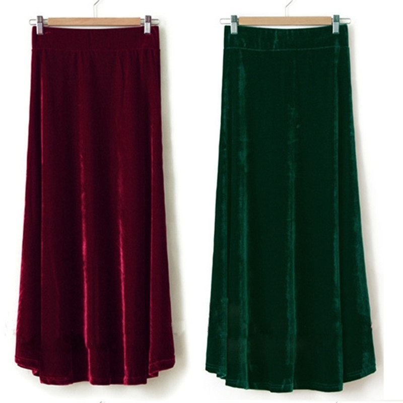 

XS10XL Fashion Long Maxi Aline Skirts For Women Elastic Waist Winter Customzied Velour Pleated Velvet Skirt Y200326, Sky blue