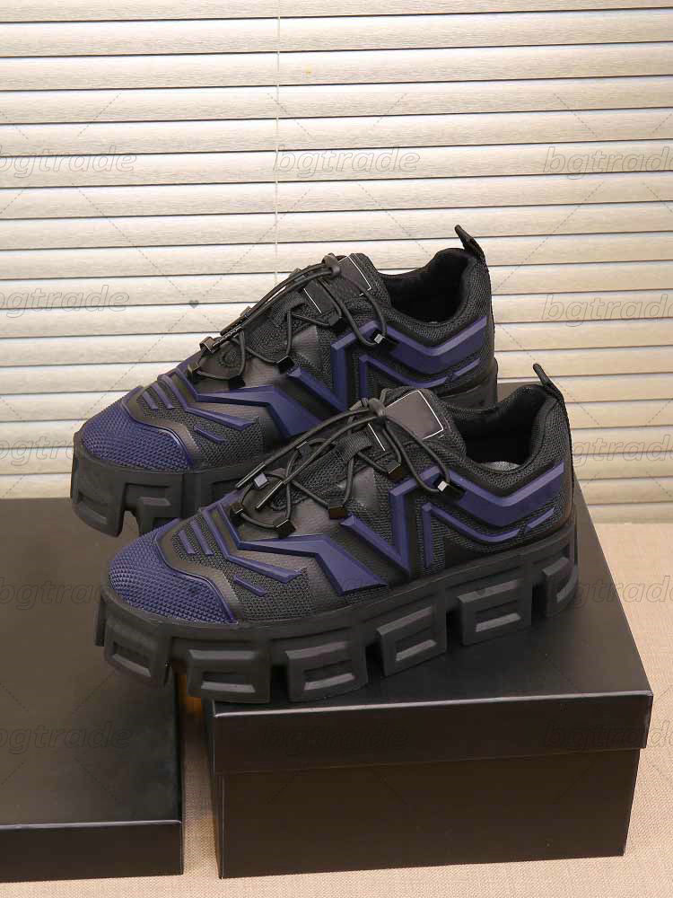 

Mens Luxury Designer Thick Soles Heighten Shoes Simple Line Greek Pattern Mesh Sneakers Thick Soles Lace-up Outdoor Sport Shoe