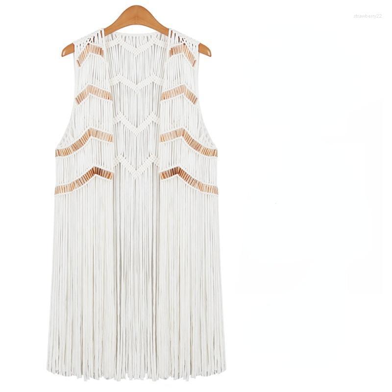 

Women's Vests Boho Summer Tank Tops Sexy Crocheting Vest Vintage Cotton Sleeveless Beading Open Stitch Top Ladies Loose Tassel Waistcoat Str, Black