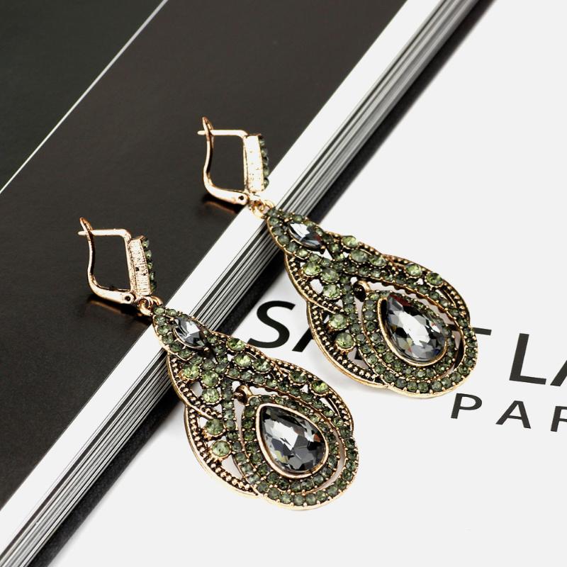 

Dangle & Chandelier Bohemia Full Rhinestone Drop Earring With Gray&White Crystal Women Ethnic Wedding Jewelry Bridal Gift