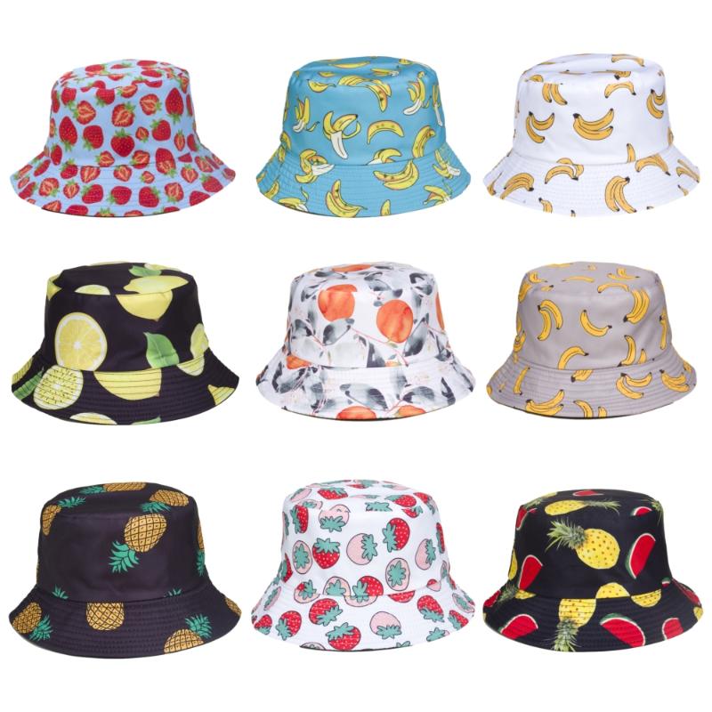 

Berets Unisex Cotton Bucket Hats Women Summer Sunscreen Panama Hat Men Sun Fedoras Outdoor Fruit Printing Fisherman Beach Cap, 014