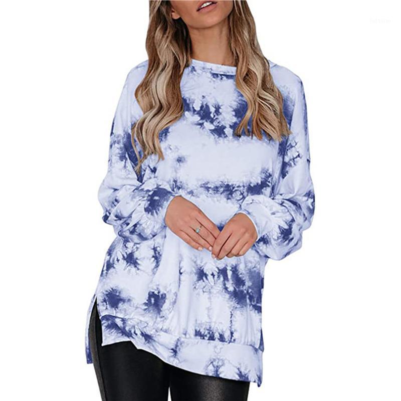 

Tie Dye Print Shirt Casual Long Sleeved Top Women' Autumn Shirts Blouses Round Neck Female Clothes Plus Size Blouse Femme, As photo shows