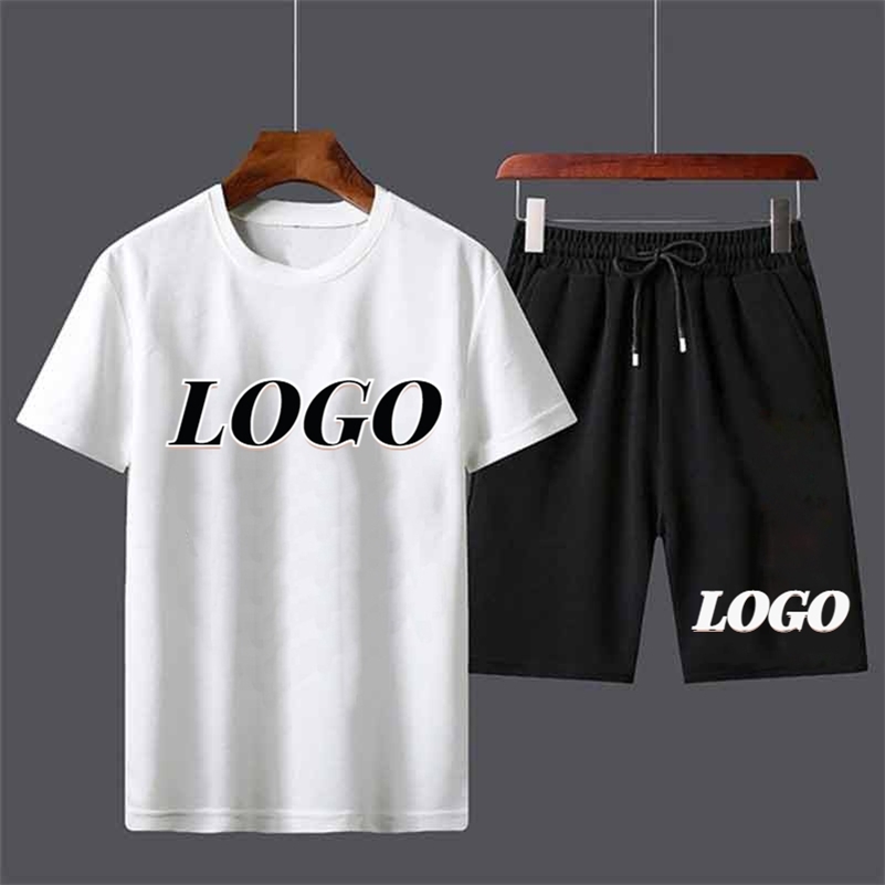 

Custom Men Jogging Suit Summer 2 Piece Set Short Sleeve Casual Sport Fitness T-shirtBoard Shorts Male Tracksuits 220615, White