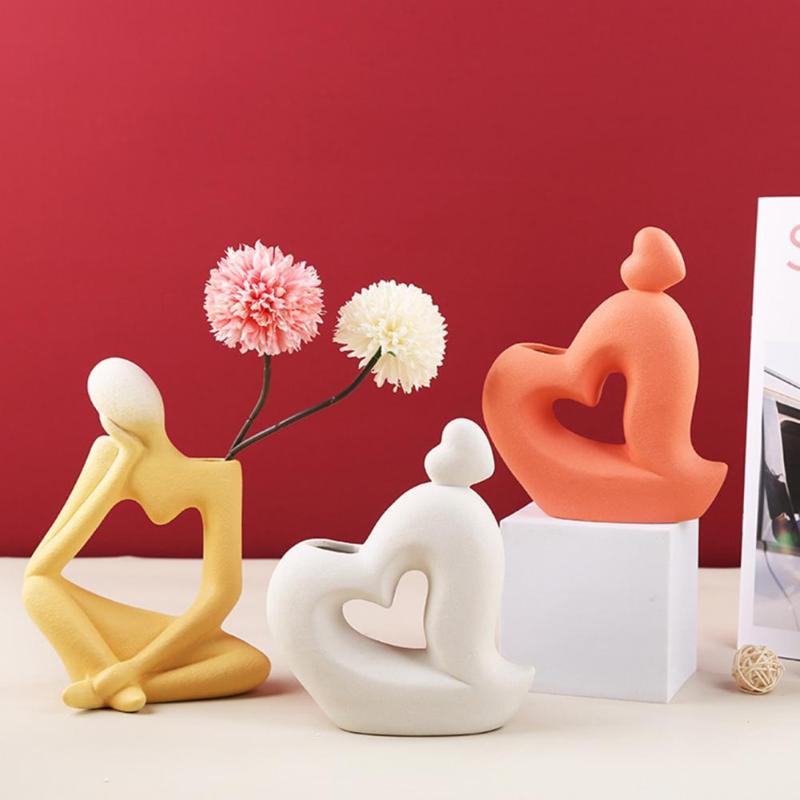 

Vases Ceramic Flower Vase Human-shaped Hollow Design Abstract Figure Hydroponic Arrangement Home Desktop Decor