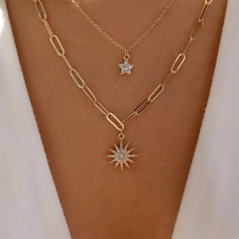

Pendant Necklaces Necklace For Women Multilayer Pendants Crystal Stars Sun Fashion Jewelry AccessoriesPendant