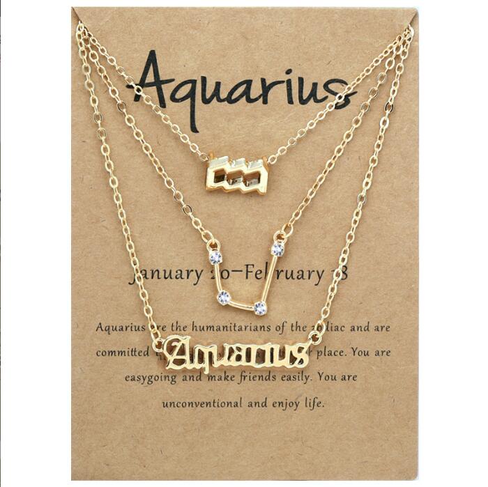 

3pcs 12 Constellation Pendant Necklace Astrology Horoscope Old English Zodiac Sign Necklaces Jewellry with Message Card for Women Girls Jewelry