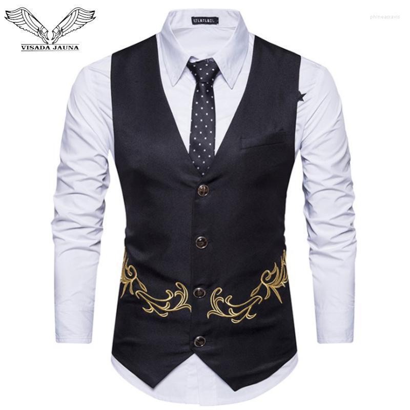 

Men' Vests JAUNA Fashion Casua Embroidered Self-cultivation Vest Sleeveless Four Button Casual Male Wild Suit N9019Men' Phin22, Black