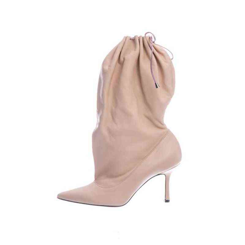 

Boots Candy Color Elastic Lace-up Woman's Long Pointed Toe Thin Leg Soft Women M 220815, Blue