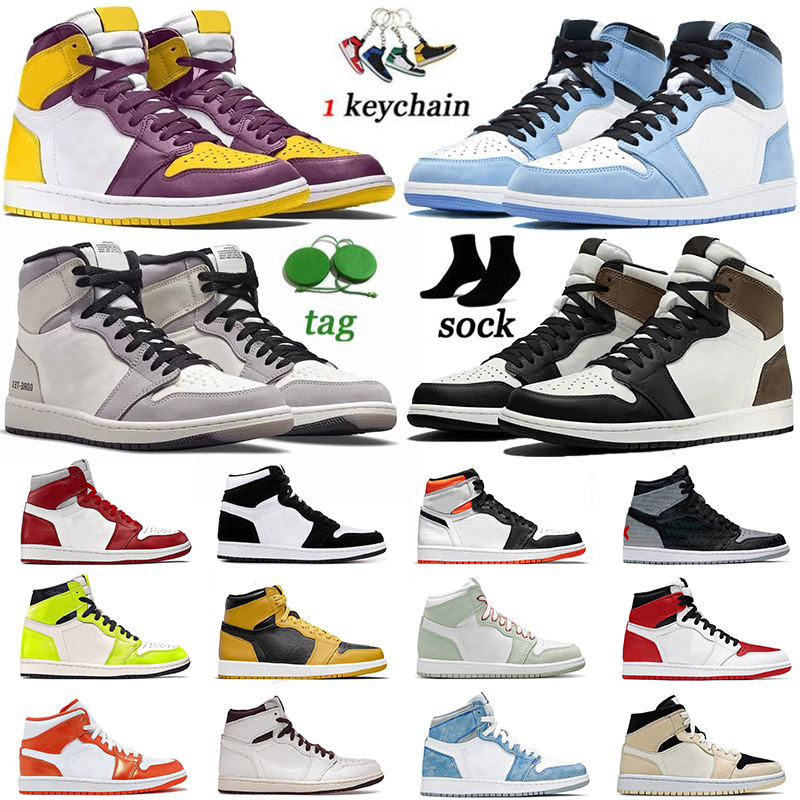 

mens 1 high element OG basketball shoes big size 47 jumpman 1s university blue off white dark mocha bred shadow travis scotts men women sneakers trainers with socks, D28 sliver toe 36-46