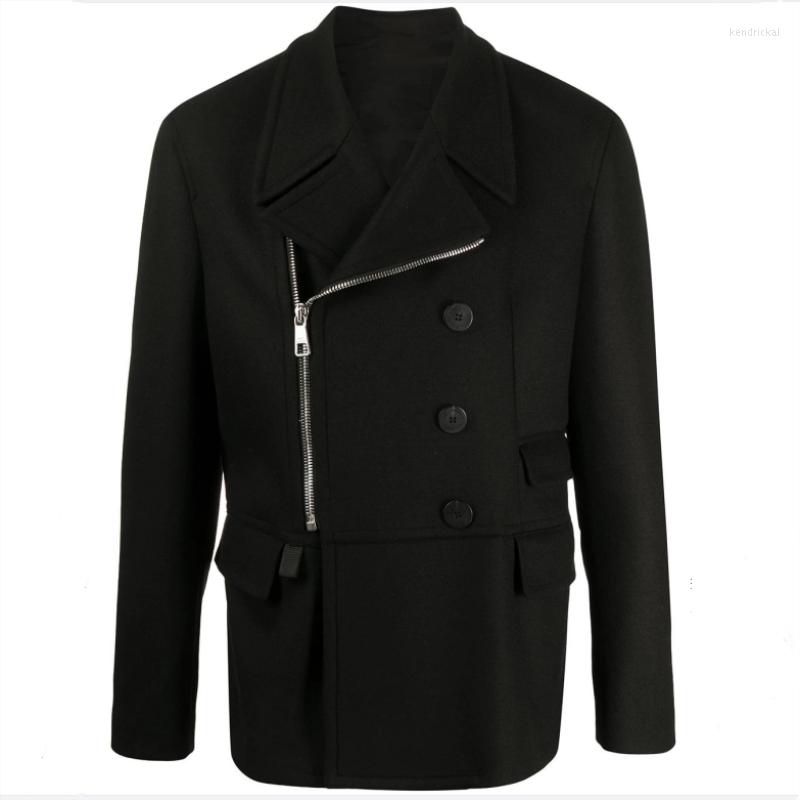 

Men' Wool & Blends Woolen Coat Autumn And Winter Youth Tweed Short Loose Thickened Casual Kend22, Black