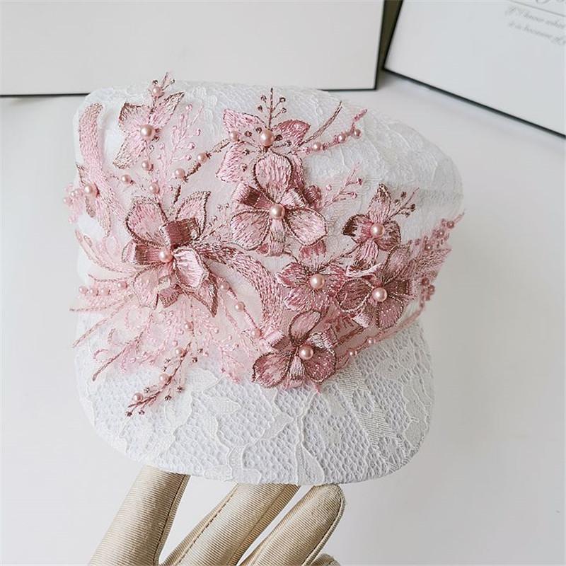 

Berets 202204-shi Summer Drop Flower Lace Lady Sboy Cap Leisure Octagonal Hat Women Visors CapBerets, White