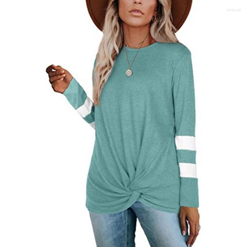 

Women' T-Shirt Autumn Winter O Neck Print Striped Long Sleeve Casual Women T Shirt Fashion Fold Kink Hem Slim Ladies, Black