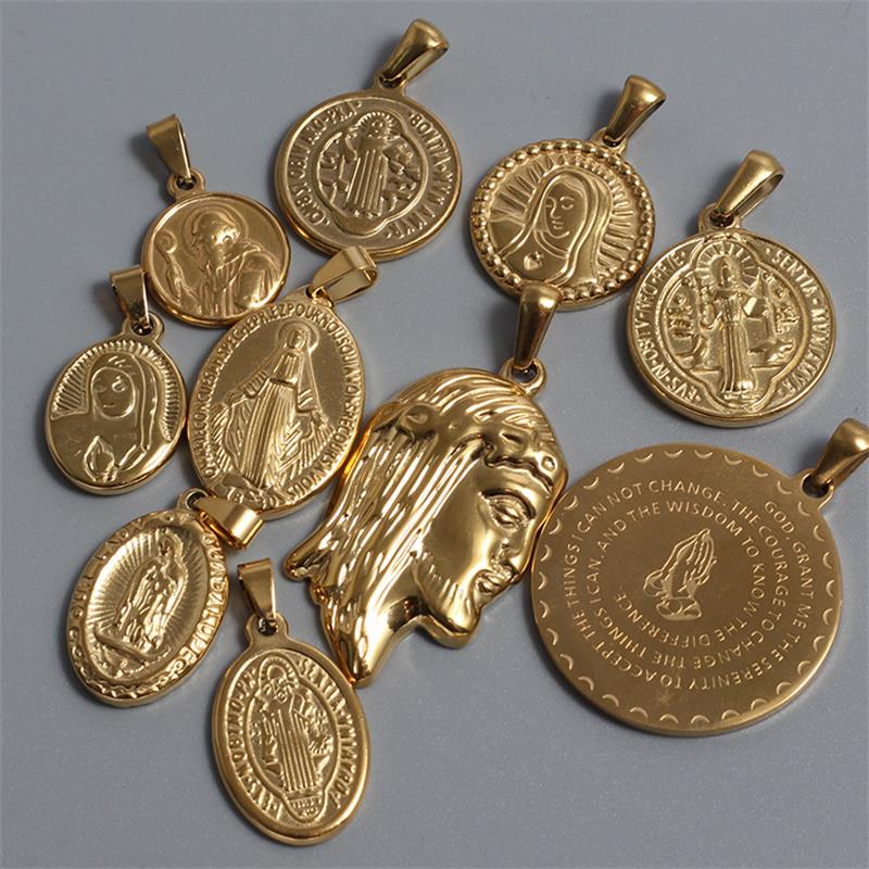

Religious Praying Hands Charms Necklaces Gold Virgin Mary Miraculous Medal Pendants Christian Jewelry Without Chain Necklace