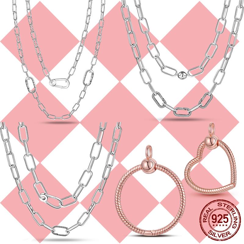 Chains Original 925 Sterling Silver 50CM Necklace O Pendant Clasp Fits ME Series Bead Charm Rose Gold DIY For Women Jewelry GiftsChains