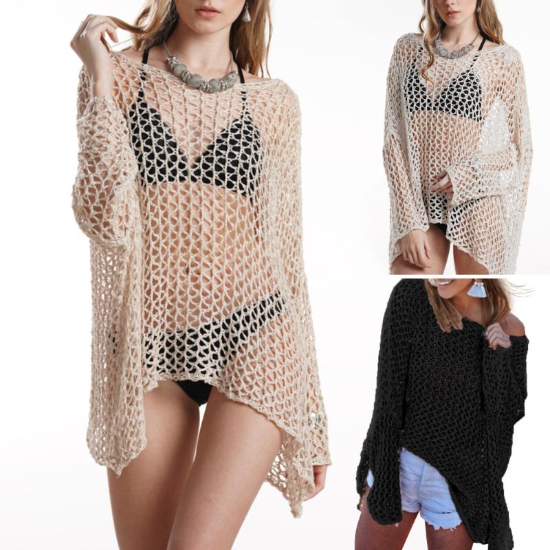 

Women' Swimwear Summer Sexy Cover Ups For Women Knitted See Through Bikini Up Hollow Out Beach Cover-ups SwimsuitWomen, Black