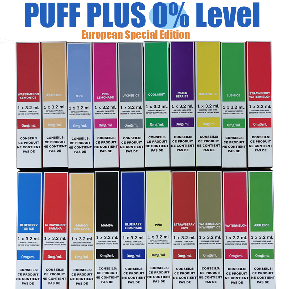 

European Edition PUFF BAR PLUS 800+Puffs 0% NC E Cigarette Disposable Vape Device Pod Pen 650mAh Battery 3.2mL Pre-Filled Package XXL FLEX MAX ELUX GEEK DOUBLE
