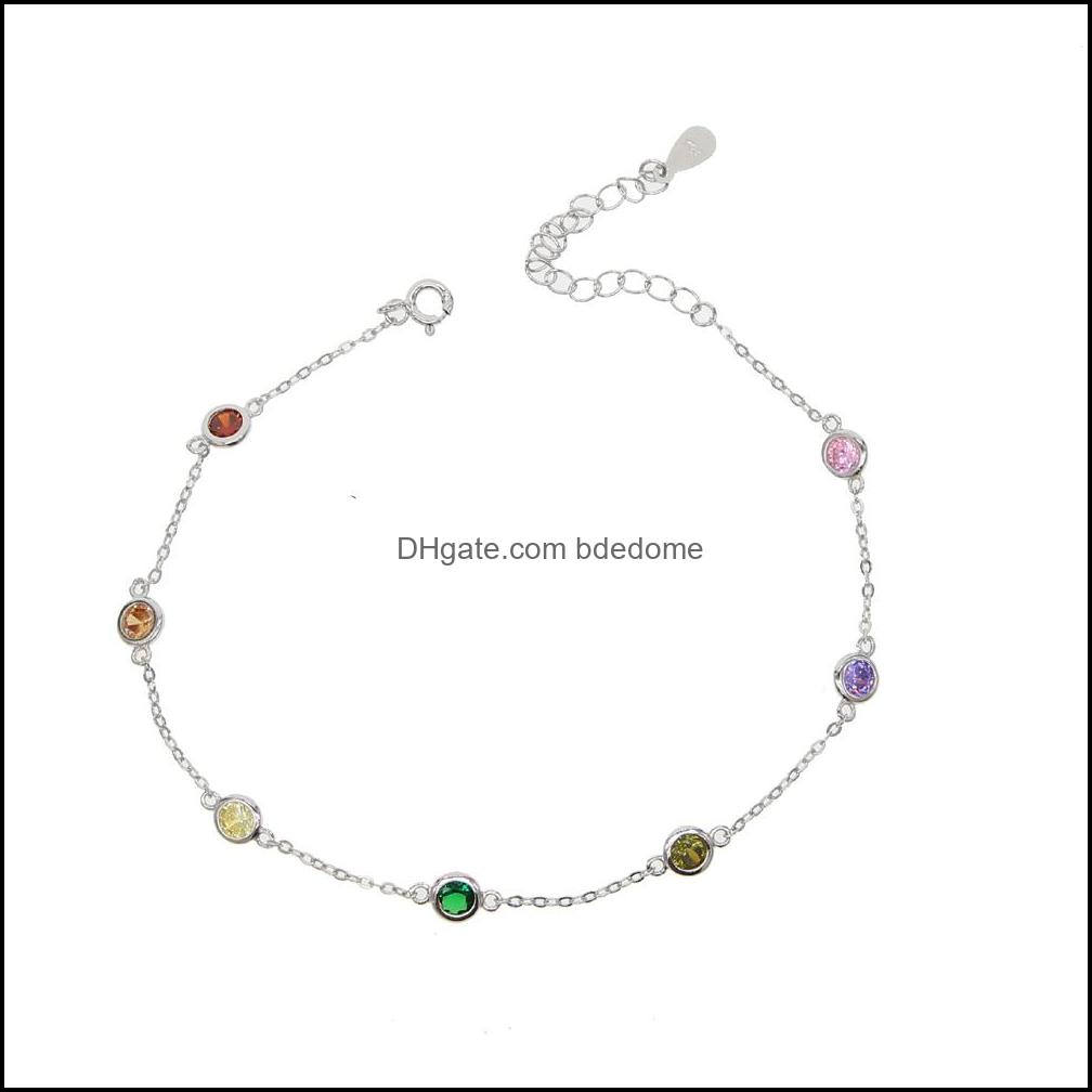 

Anklets 21And5Cm Rainbow Cz Anklet For Summer Beach Sterling Sier Jewelry Foot Chain Drop Delivery 2021 Bdedome Dhzse