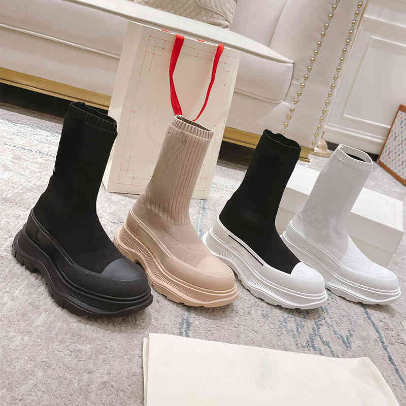 

2022 new M elastic knitted sock boots women's lovers thick soled high middle barrel Martin boots thin short boots, Gray