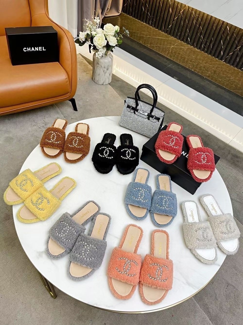 

high quality winter Cartoon slippers fashion Lazy black white letter women Pearl designer shoes sexy platform Lady 100% keep warm wool flops Large size 35-41-42 With