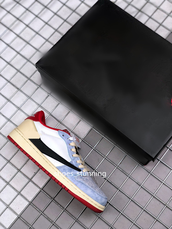 Chaussures Jumpman 1s Low Blanc Bleu Rouge Noir TS LOW-top culture chaussure de basket-ball de sport décontracté Baskets en cuir Navire ShoeBox T