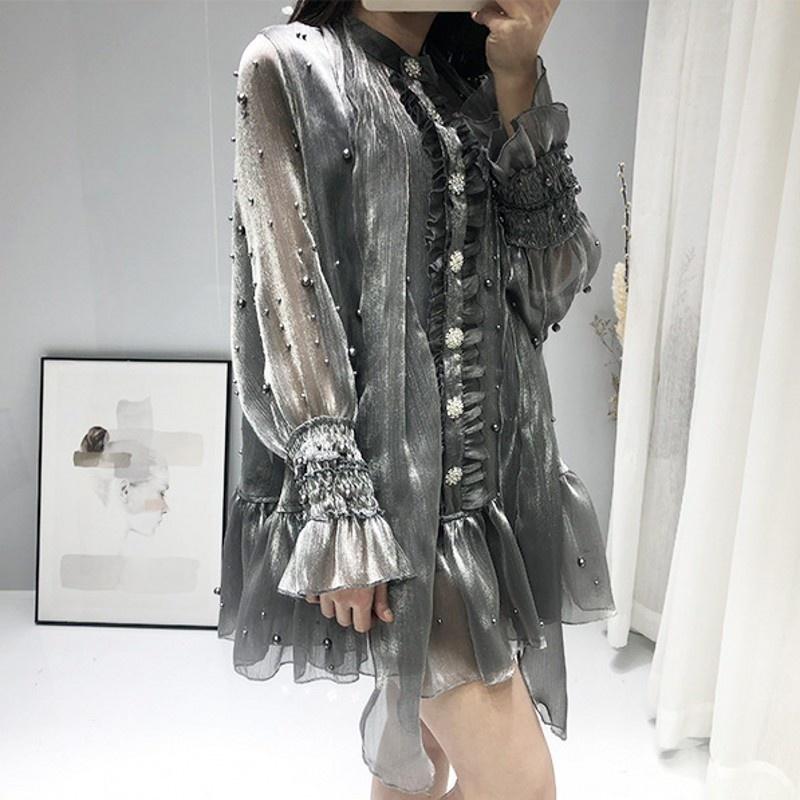 

Casual Dresses Dress Autumn French Romantic Bead Bowknot Elegant Chiffon Doll Sweet Party Ruffles Crystal Buttons Mini DressCasual, Black