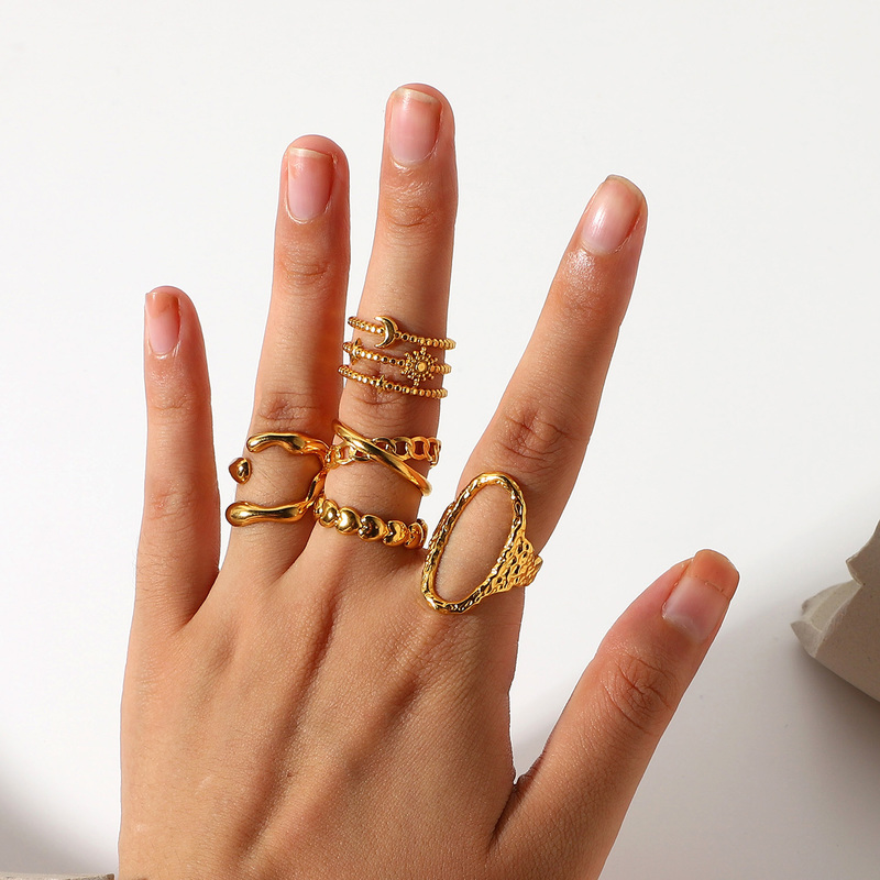 

Uworld Stainless Steel Jewelry Rings Set For Women 18k Gold Plated Link Chain Geometric Twisted Wide Band Open Adjustable 220716