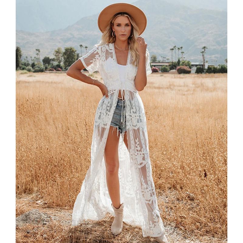 

Women's Swimwear European And American Lace Embroidered Cardigan Beach Blouse Bikini Swimsuit Sunscreen JacketWomen's, Clear