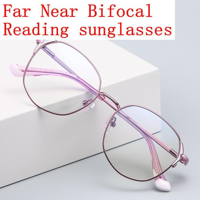 

Sunglasses Bifocal Reading Glasses With Outdoor Pochromic Lenses Reader For Women Vintage Round Frame Spring Hinge NXSunglasses
