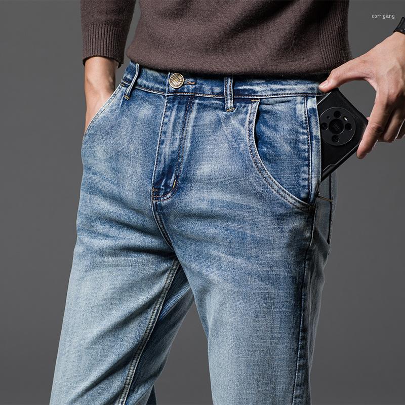 

Men's Jeans Classic Casual Men's Anti-theft Pocket Zipper Fashion Youth Denim Pants Streetwear Male Slim Stretch TrousersMen's, Blue gray