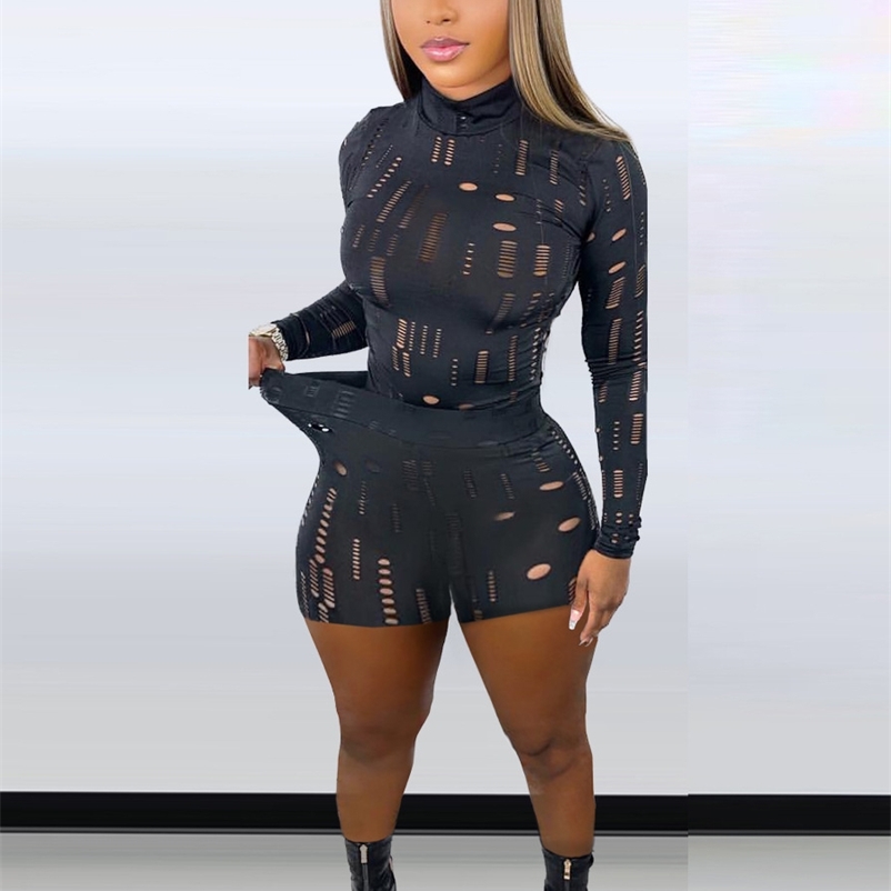 

CM YAYA Hole Active Women Set Long Sleeve T shirt and Shorts Suit Sport Tracksuit Two Piece Fitness Outfit Black 220616, Orange short sleeve