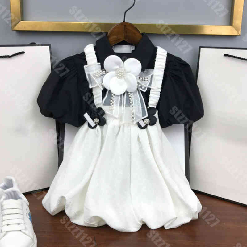 

Designer girls dress shirt set 2 piece suit cotton shirts suspender skirt pants kids short sleeves flowers skirts girl dresses ch..el logo brand Children clothes a1, Difference supplement