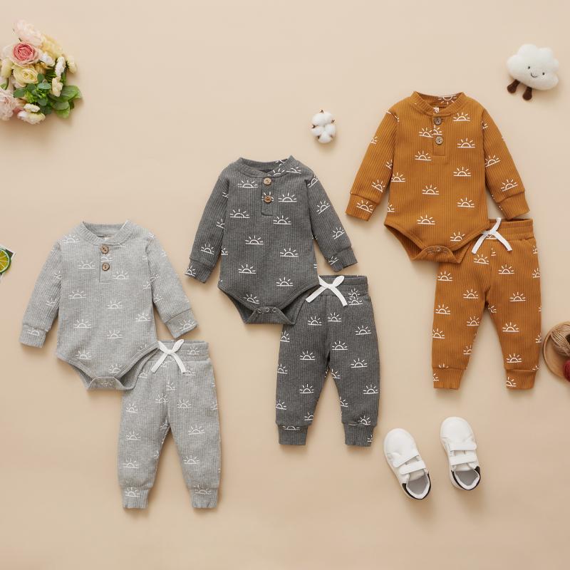

Clothing Sets 0-18M Sun Print Unisex Baby Born Infant Boy Girl Long Sleeve Romper Tops Pants 2pcs Outfits Set Spring FallClothing, Gray