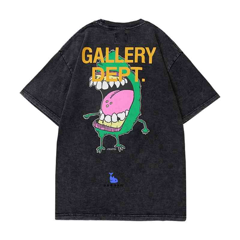 

Designer Shirt Gallerydept Wash Used 22ss American Casual Cartoon Monster Print Loose Short Sleeve T-shirt Beautiful Fashion, Black
