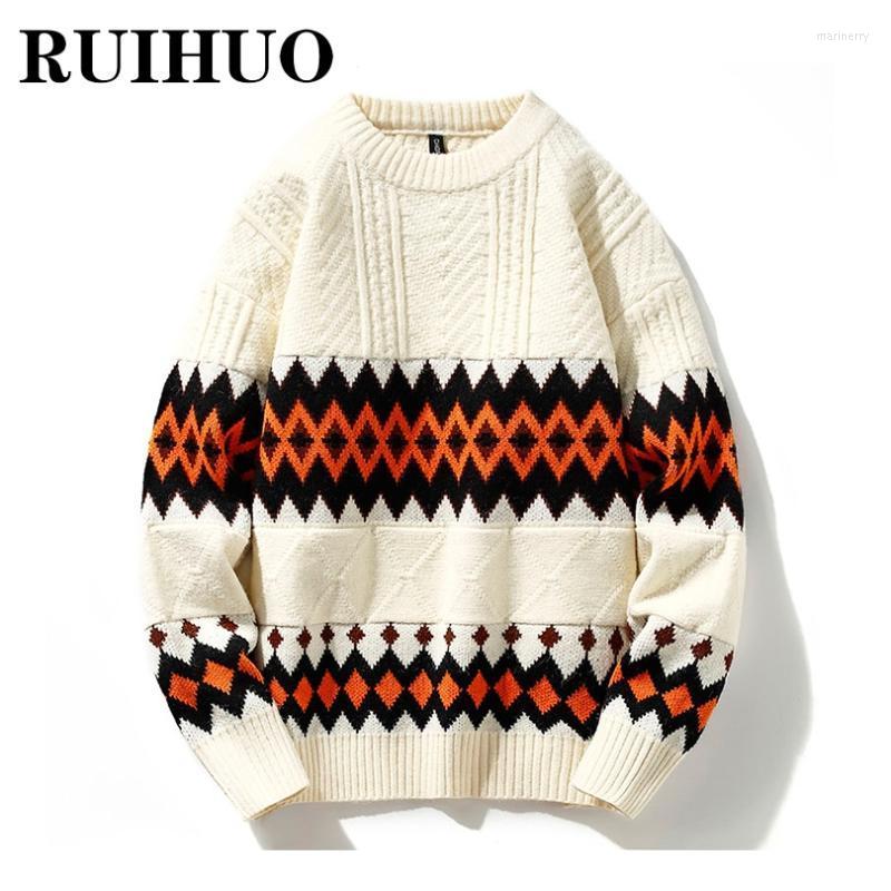 

Men's Sweaters RUIHUO Striped White Sweater Men Fashion Hip Hop Streetwear Winter Pull Vintage 3XL 2022 Autumn Arrivals Mari22, Coffee