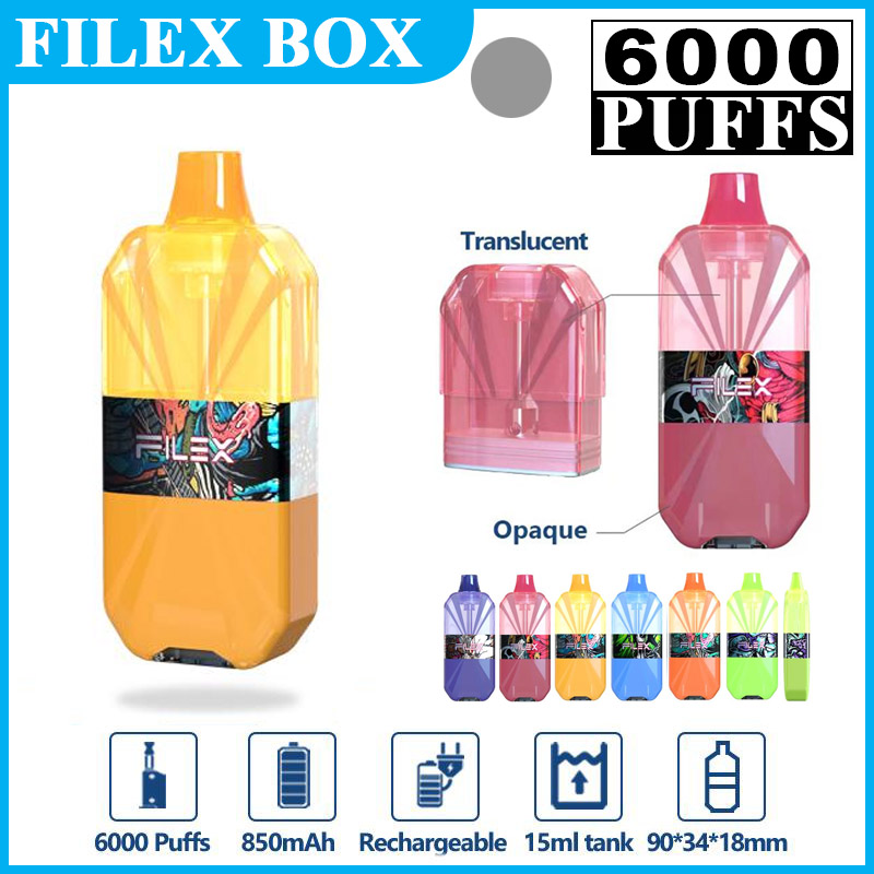 

Original Filex Box 6000 Puffs Disposable Vape Pen E Cigarette With Rechargeable 850mAh Battery Prefilled 15ml Pod Big Vapor VS RandM Dazzle Tornada