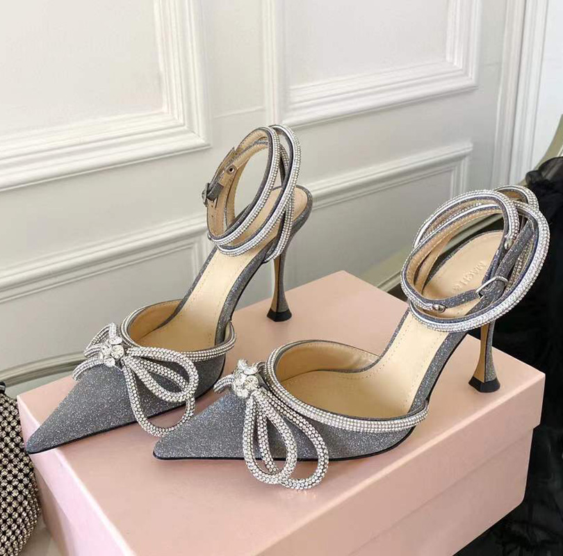 

Satin sandals Womens leather sole high heels 9.5cm black pink diamond chain decoration women high heeled Luxury Designers, Fuchsia