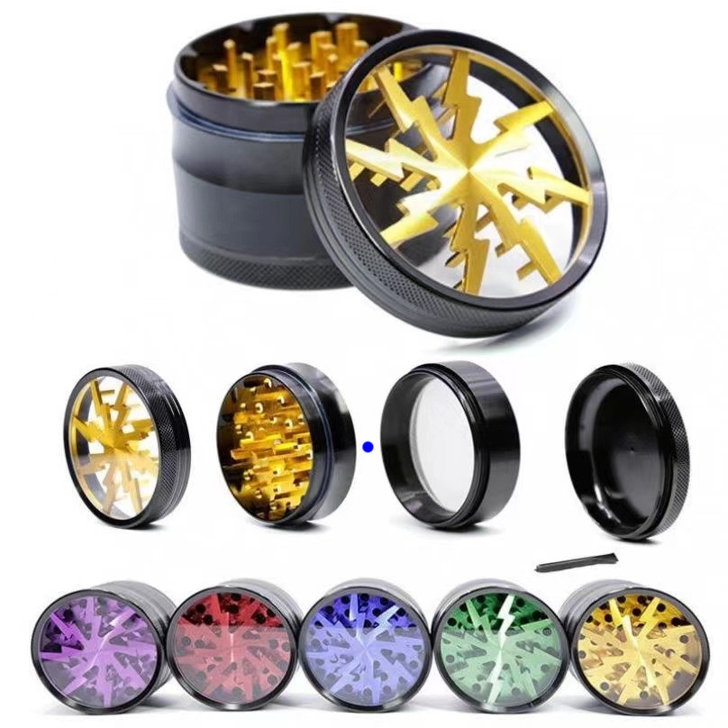 

Moq.1pcs Tobacco Grinders 63mm Aluminium Alloy Dry Herb Grinder Metal 4 Layers Lingting Shape Sharp Ston Crusher Spice Smoking Accessory