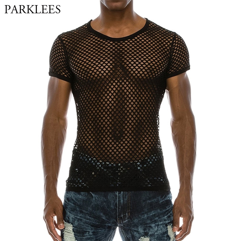 

Mens Mesh Seethrough Fishnet T Shirt Fashion Sexy Short Sleeve Niglub Wear Tshirt Men Party Perform Streetwear Tops 220616, Black vest