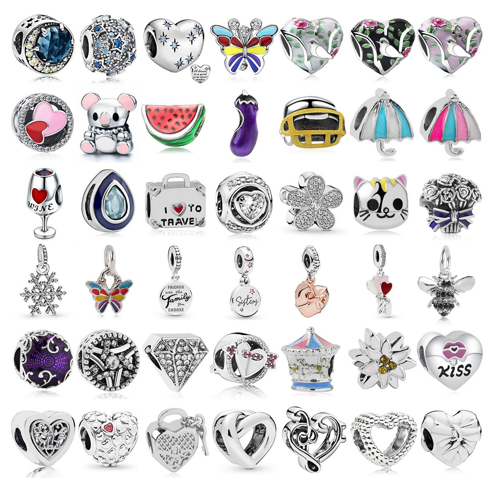 

925 Sterling Silver Dangle Charm New Christmas Gift Butterfly Love Heart Wine Animal Dangles Bead Fit Pandora Charms Bracelet DIY Jewelry Accessories