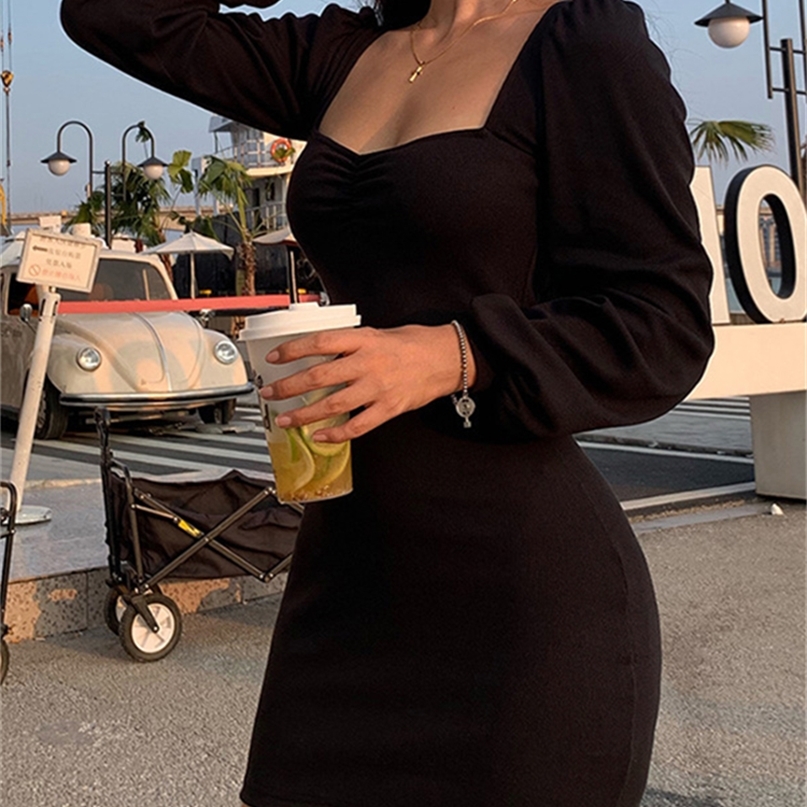 

Nibber Harajuku Pure Knitting Full Sleeve Low Cut Dress Women s Office Lady Street Casual Wear Black Basic Bodycon Mini Dresses 220613