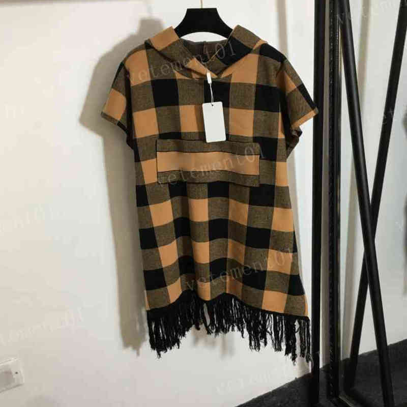 Vestes pour femmes de luxe D..R Plaid contrasté Châle à franges Cap sans manches Vestes à capuche Fashion Brand Designer Women Veste 0912