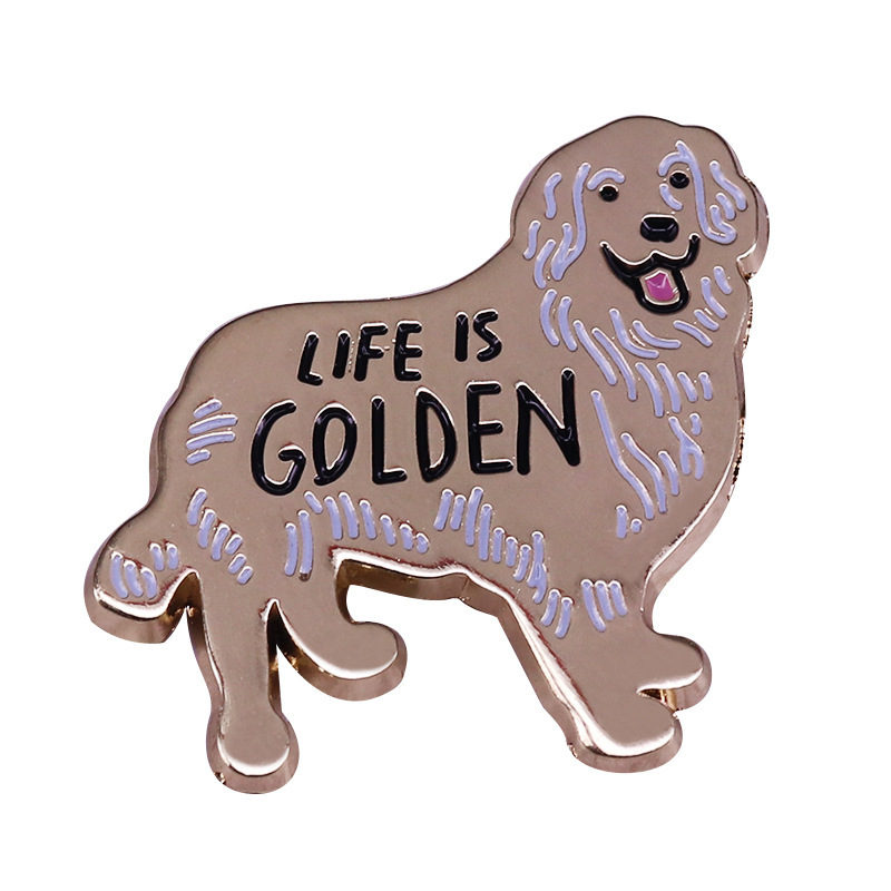 

Cute Golden Retriever Hard Enamel Pins Funny Life Is Golden" Happy Dog Lovers Decor Metal Cartoon Brooch Backpack Lapel Badges, As picture