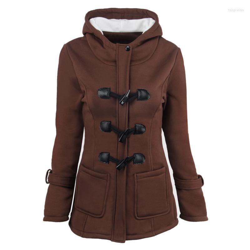 

Women's Jackets Winter Jacket Solid Color Horn Buttons Cardigan Padded Hooded Coat Overcoat Down Chaqueta Female 2022, Red